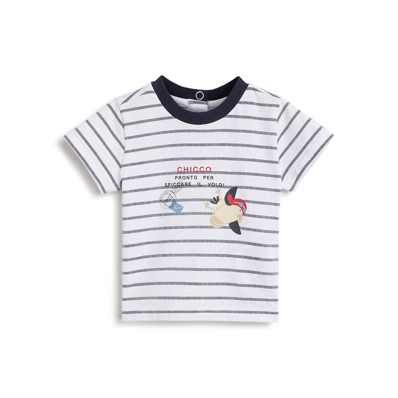 Boys White and Blue Striped Short Sleeve T-Shirt image number 0
